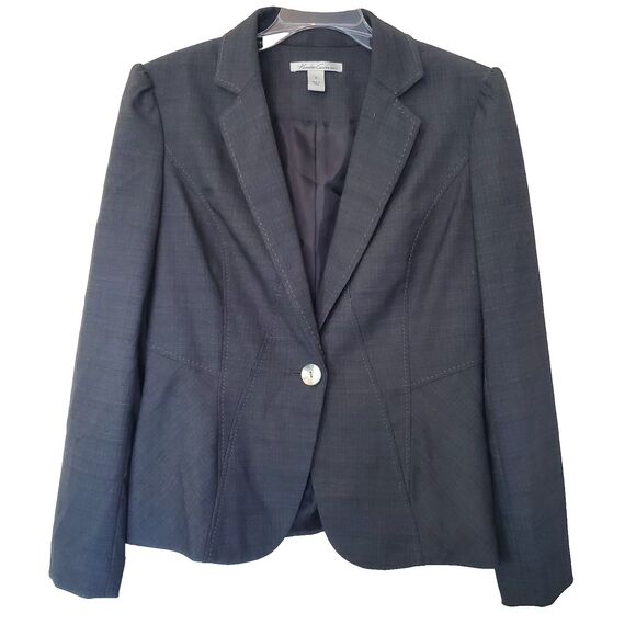Kenneth Cole New York Blazer Jacket Women's Black Gray Business Open-Front Sz 6 - Picture 1 of 16